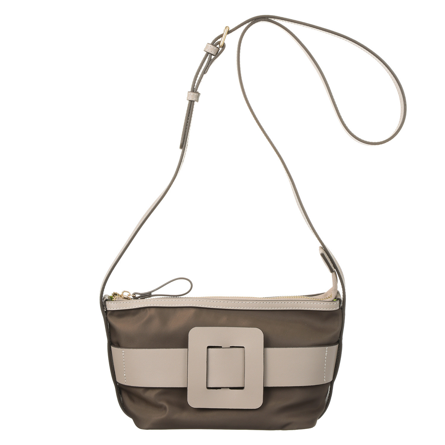 サン　ヒデアキミハラ トロンプルイユ レザーバックル ナイロンショルダーバッグ