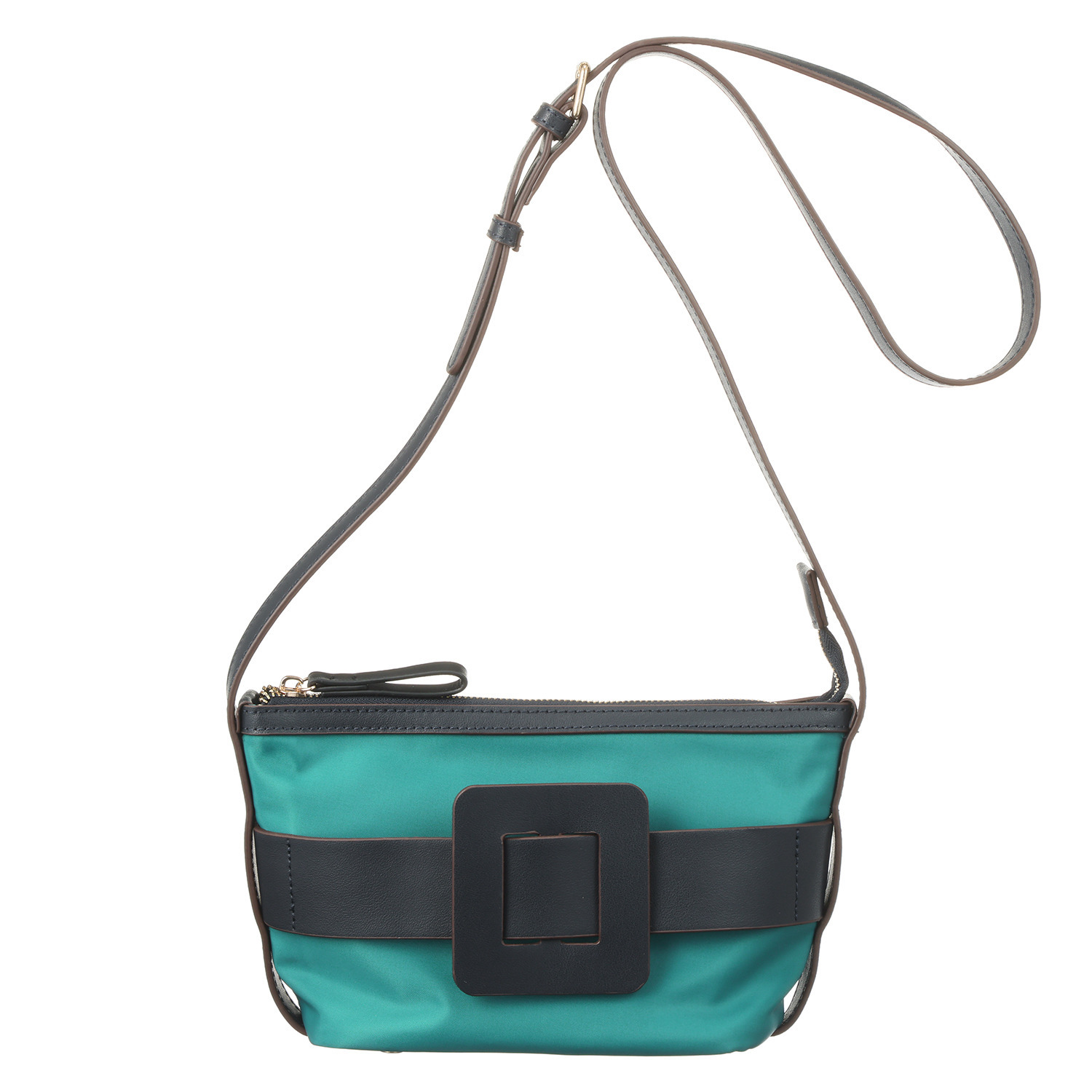 サン　ヒデアキミハラ トロンプルイユ レザーバックル ナイロンショルダーバッグ