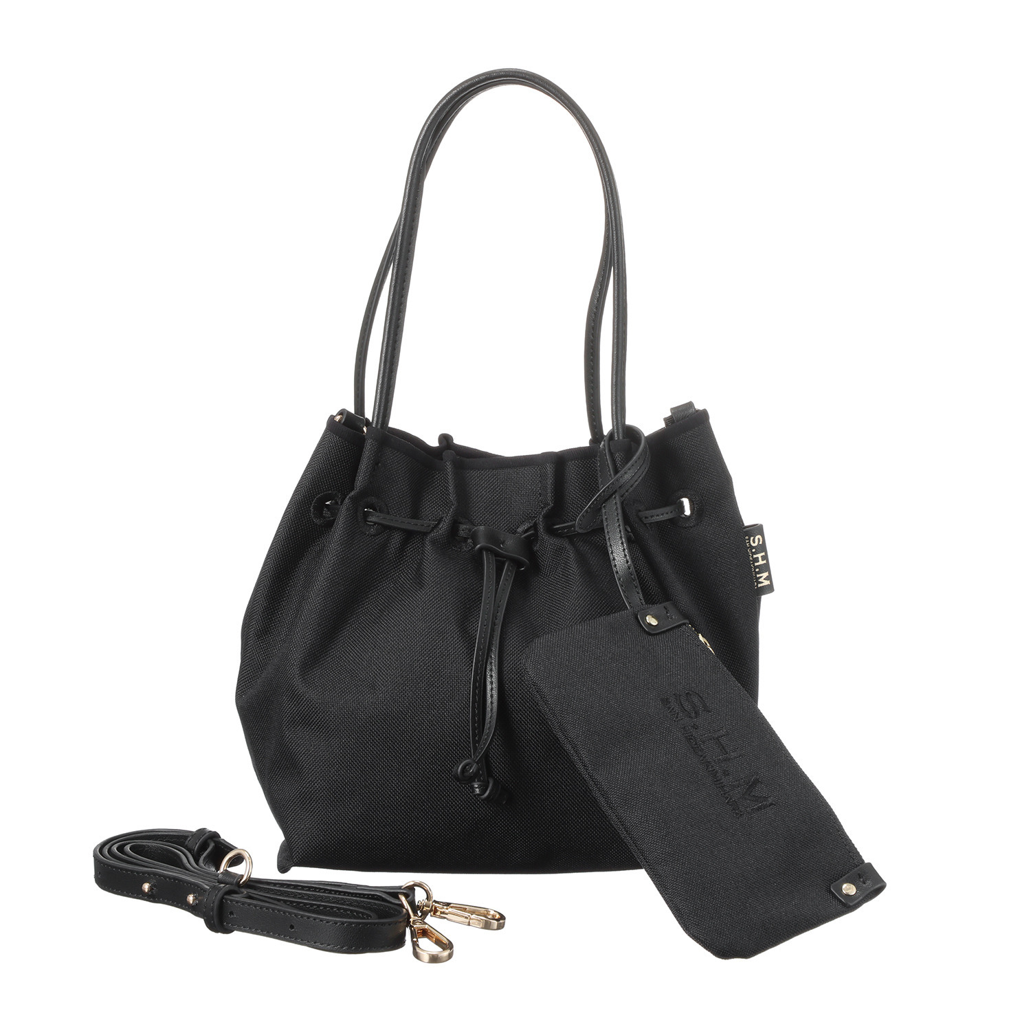 サン　ヒデアキミハラ ポーチ付 レザーコンビ ナイロン巾着トート＜Ｓ＞