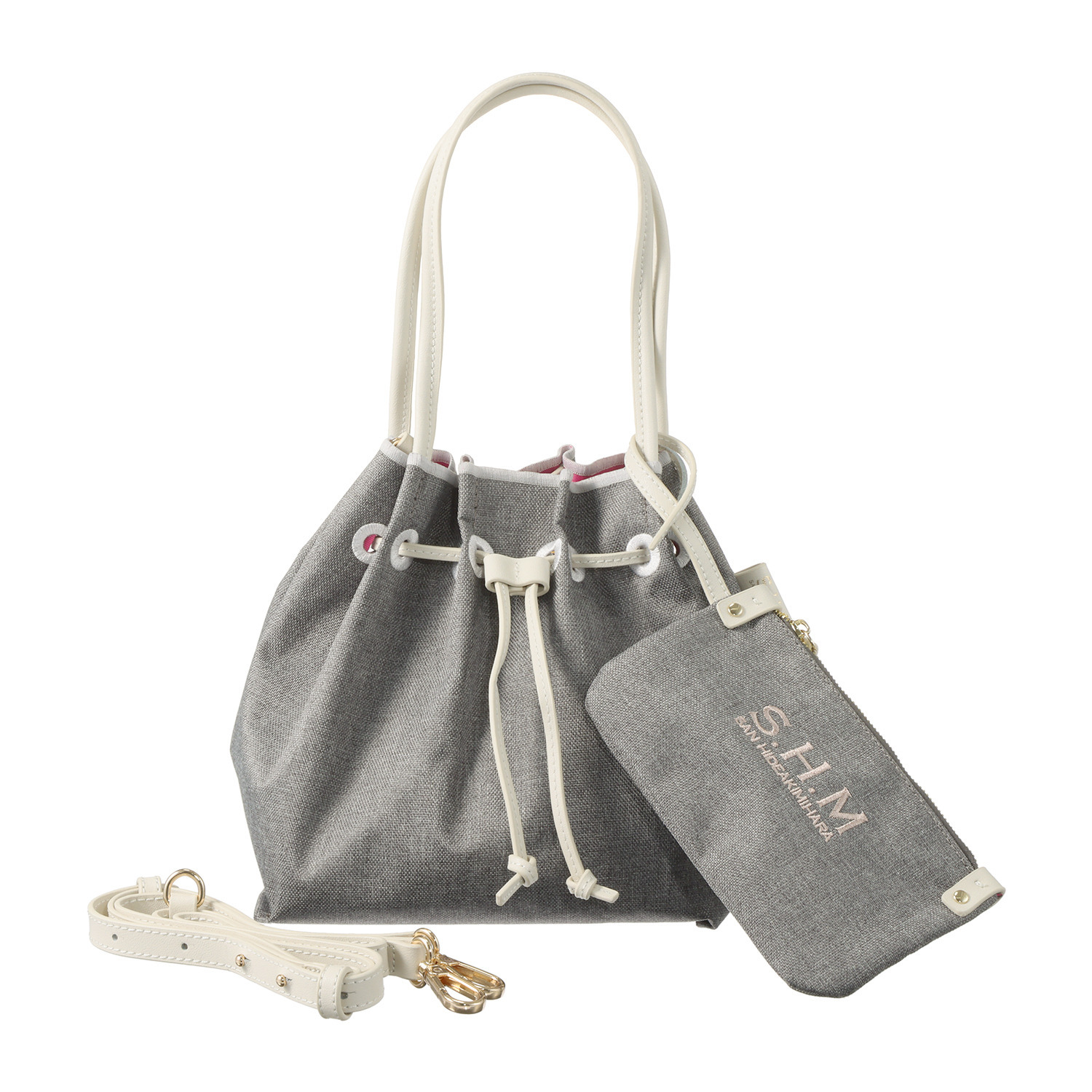 サン　ヒデアキミハラ ポーチ付 レザーコンビ ナイロン巾着トート＜Ｓ＞