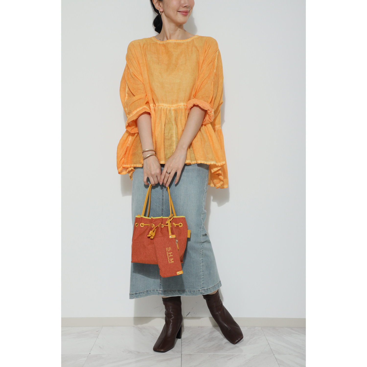 サン　ヒデアキミハラ ポーチ付 レザーコンビ ナイロン巾着トート＜Ｓ＞