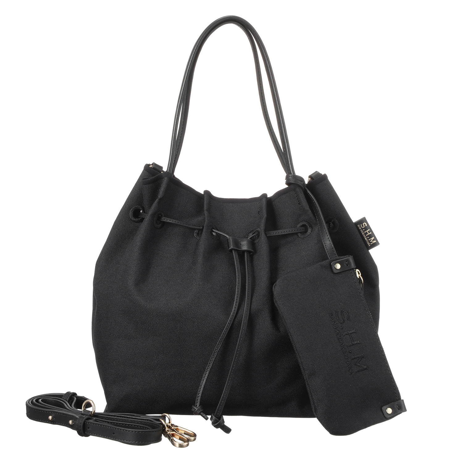 サン　ヒデアキミハラ ポーチ付 レザーコンビ ナイロン巾着トート＜Ｌ＞