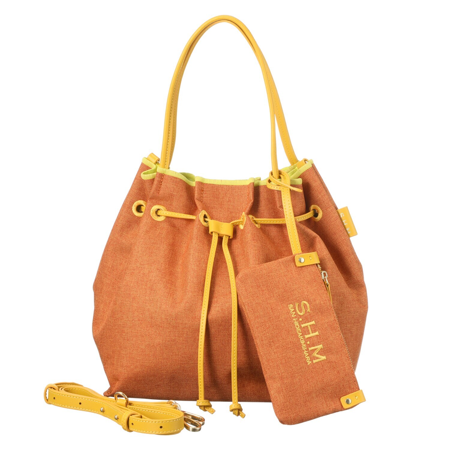 サン　ヒデアキミハラ ポーチ付 レザーコンビ ナイロン巾着トート＜Ｌ＞