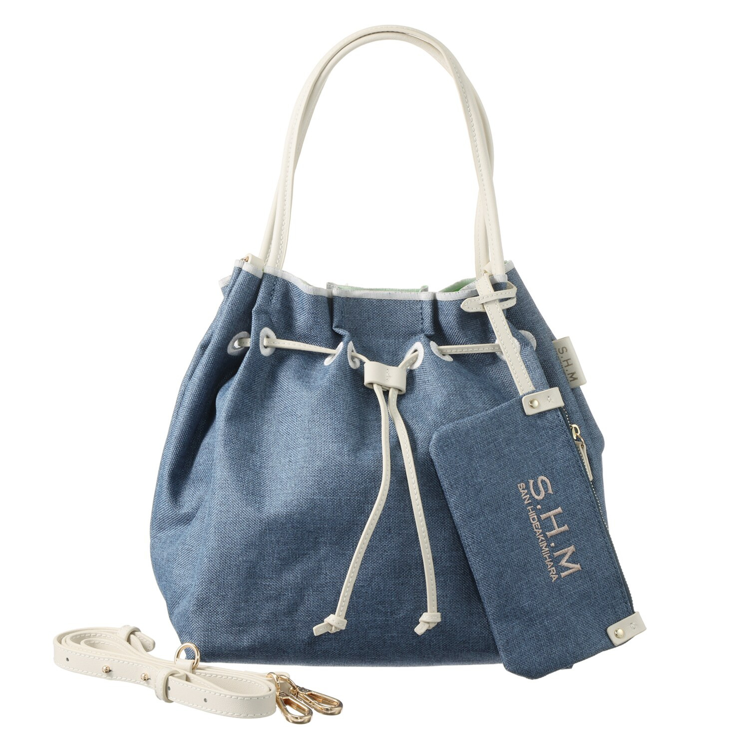 サン　ヒデアキミハラ ポーチ付 レザーコンビ ナイロン巾着トート＜Ｌ＞