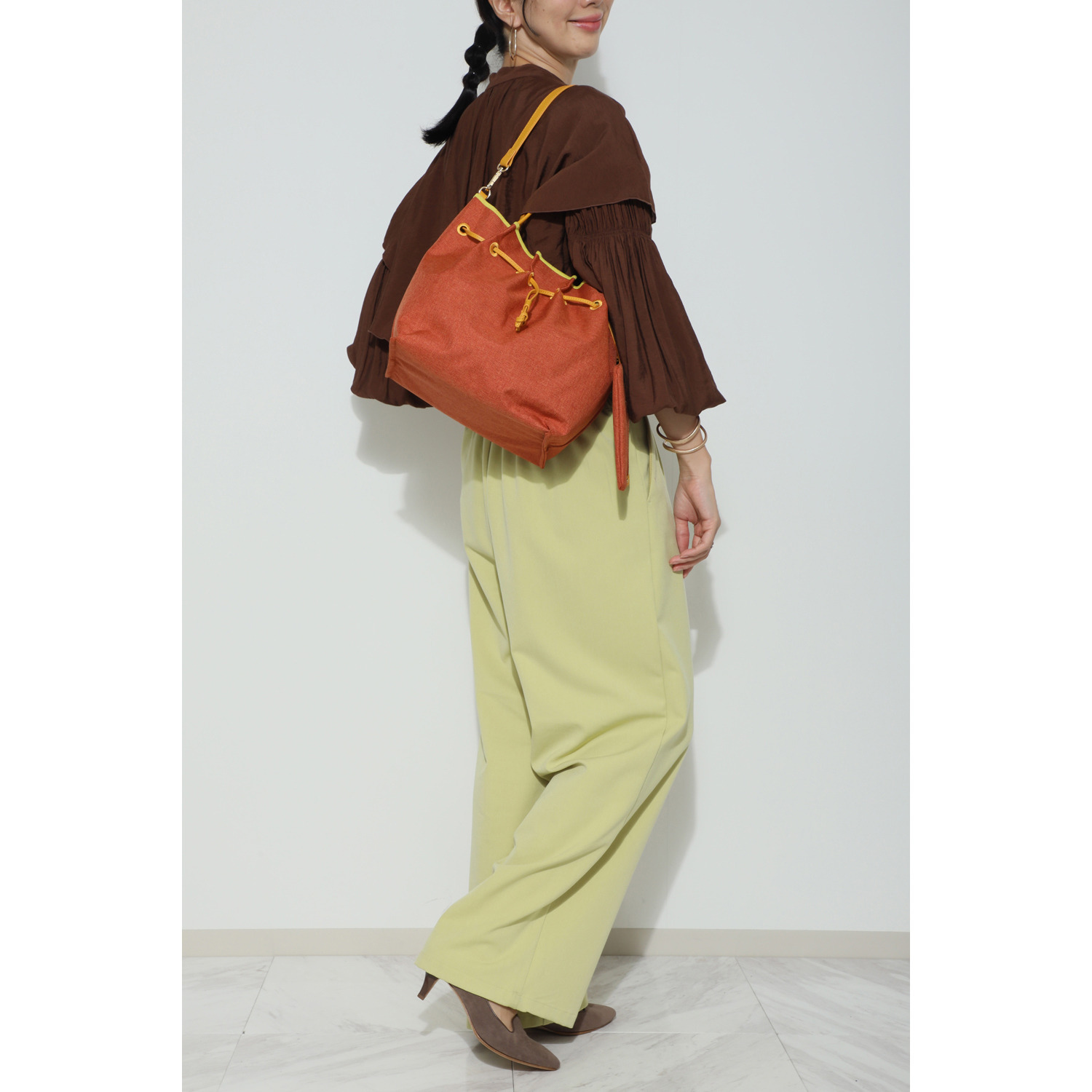 サン　ヒデアキミハラ ポーチ付 レザーコンビ ナイロン巾着トート＜Ｌ＞