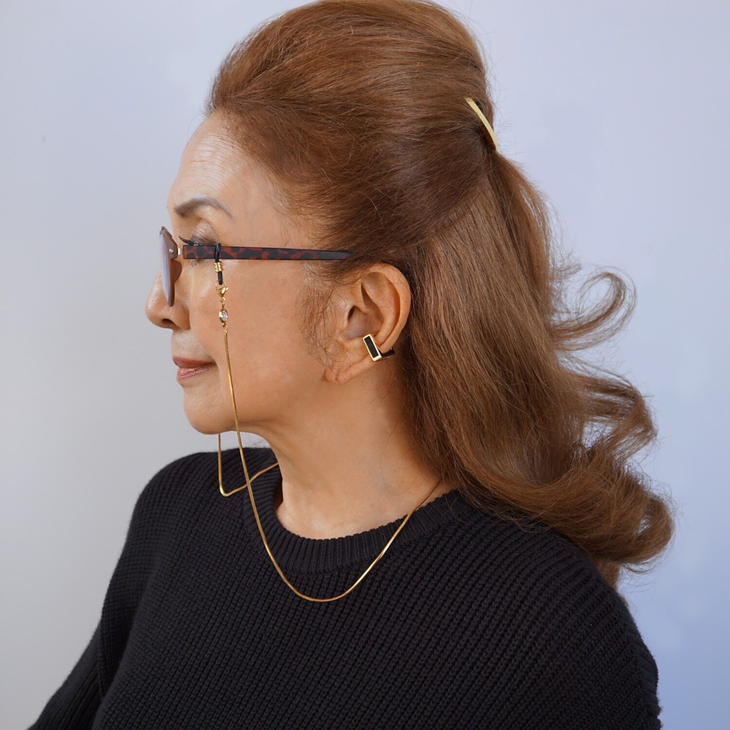 マダムヒロコ スクエアカット スネークチェーン ロングネックレス兼 グラスホルダー “シークレットリュクス”