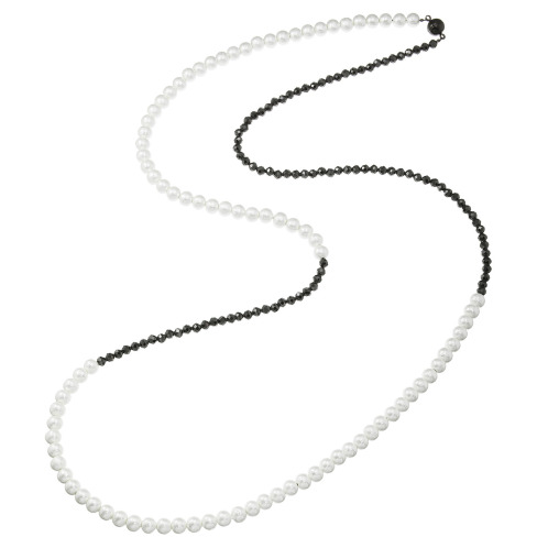 マダムヒロコ　ブラックスピネル＆　コットンパール　バイカラー　マグネット　ロングネックレス　"サピュイエ　　モノクローム"