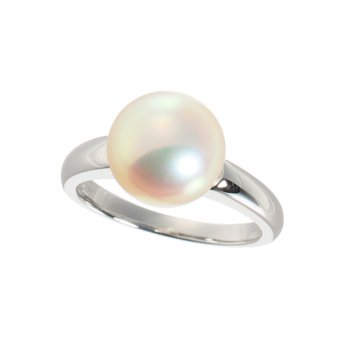 ペルラジオーネ　プラチナ９００　国産無調色　ライトゴールデン　大粒アコヤパール　１粒デザインリング