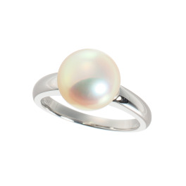 ペルラジオーネ プラチナ９００ 国産無調色 ライトゴールデン 大粒アコヤパール １粒デザインリング
