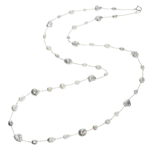 ペルラジオーネ　１４Ｋホワイトゴールド　黒蝶ケシパール　ロングネックレス