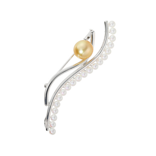 ペルラジオーネ　ゴールデン白蝶パール＆　ベビーアコヤパール　ブローチ