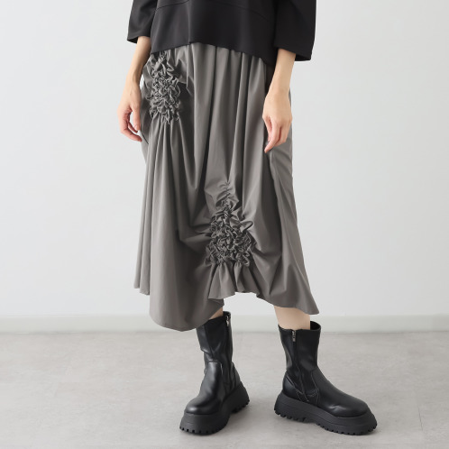 ベルポニー スモッキングデザイン ストレッチ素材 デザインスカート ベルポニー スモッキングデザイン ストレッチ素材 デザインスカート