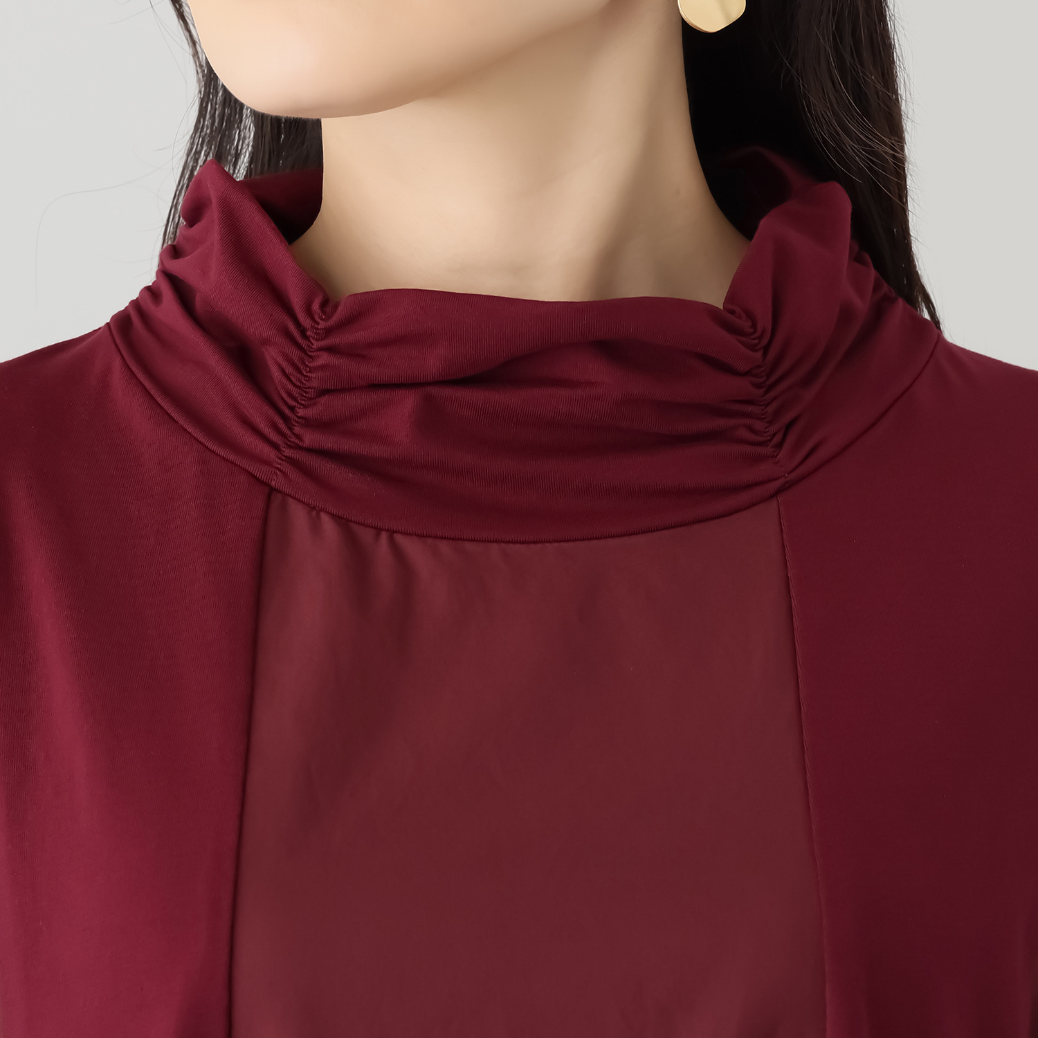 ベルポニー 異素材コンビ バルーンシルエット パネル切替 デザインワンピース