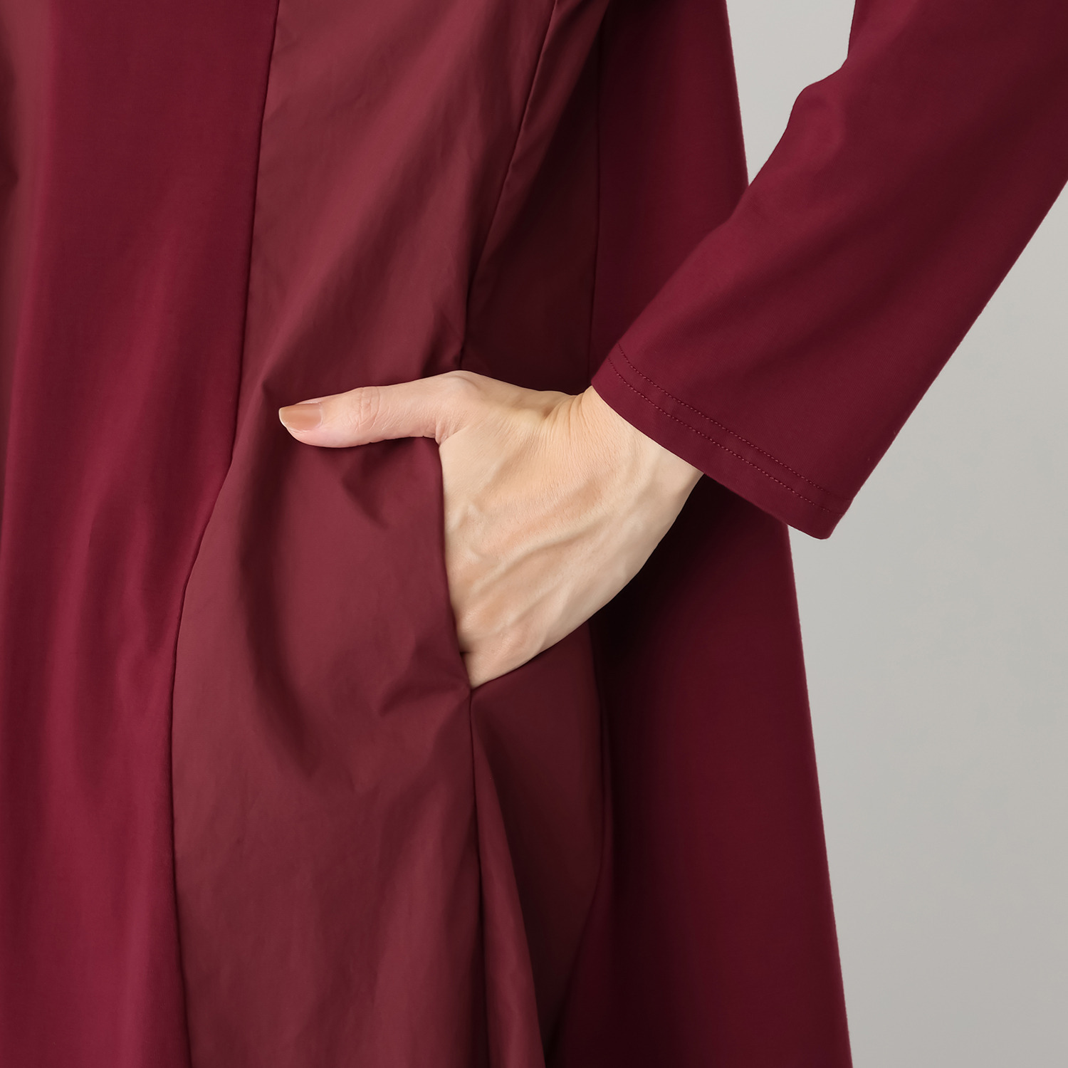 ベルポニー 異素材コンビ バルーンシルエット パネル切替 デザインワンピース