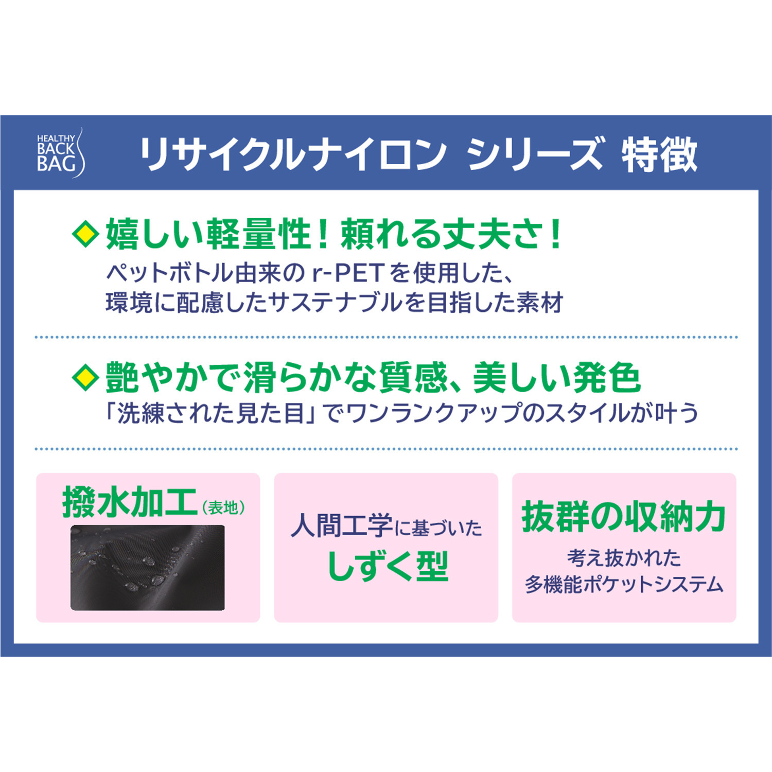 ヘルシーバックバッグ はっ水 リサイクルナイロン スリングバッグ
