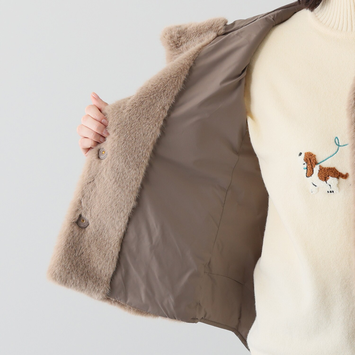 ハッシュパピー フェイクファー切替 中わたベスト