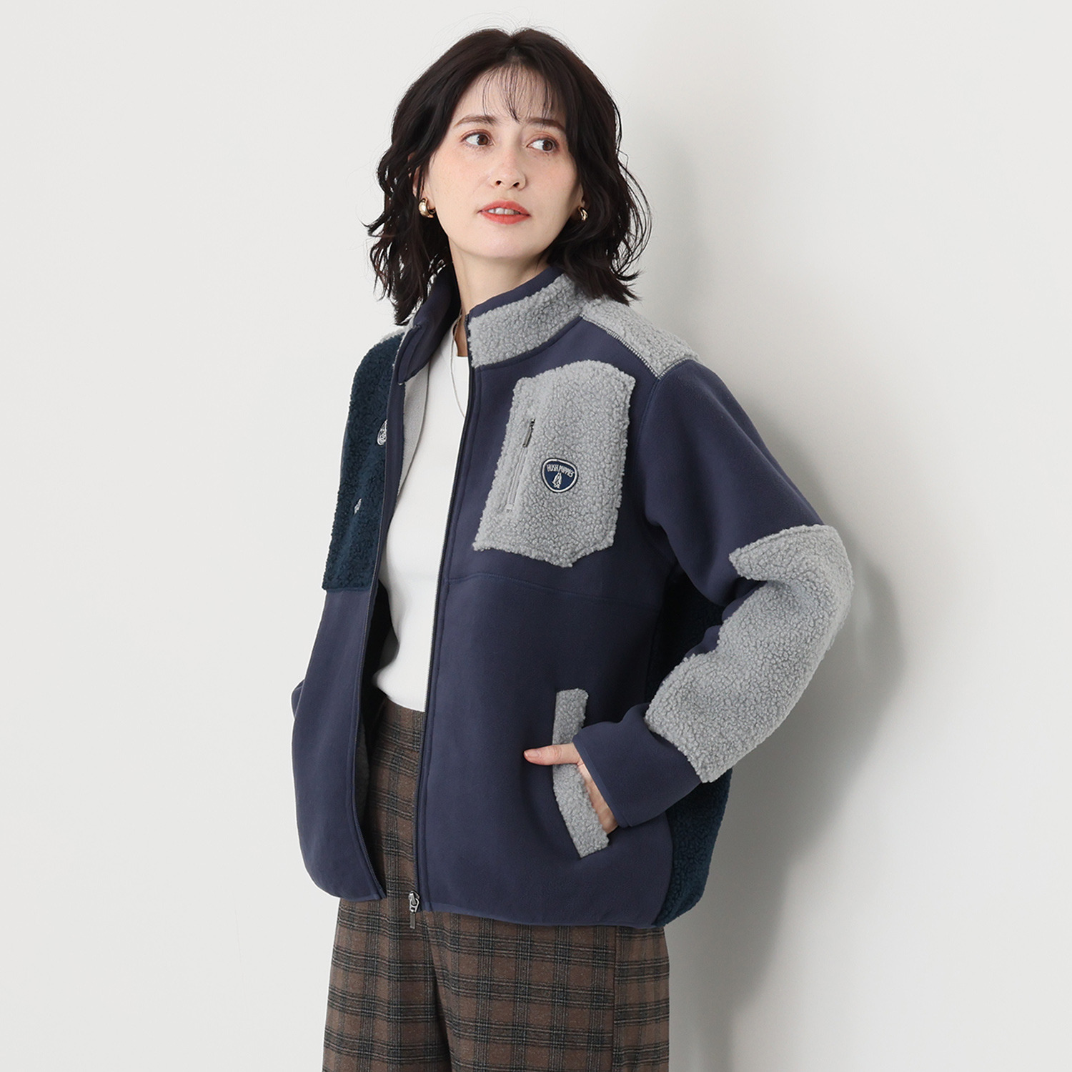 ハッシュパピー 異素材切替 ボアアクセント ジャケット