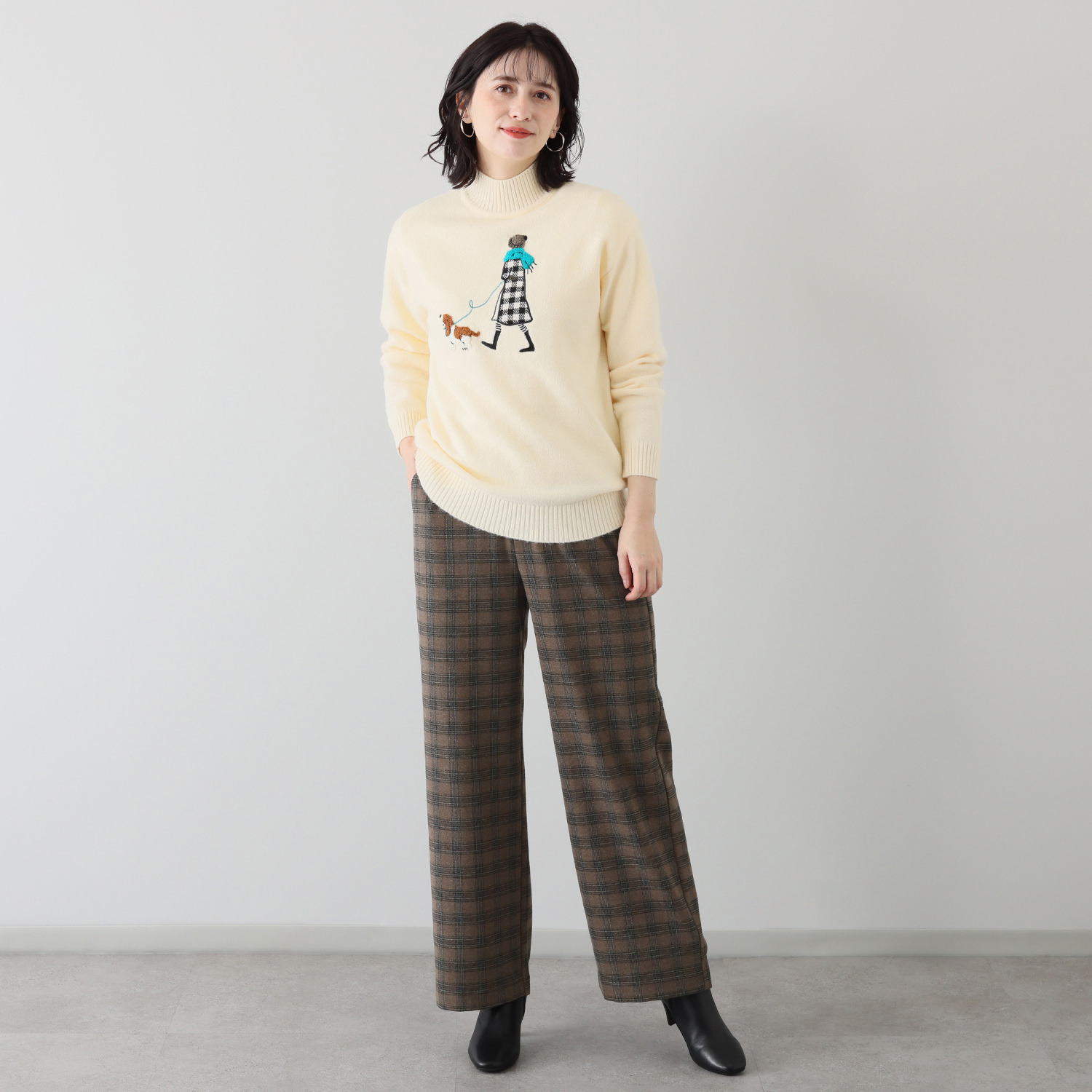 ハッシュパピー ウール調両面起毛 ワイドストレートパンツ