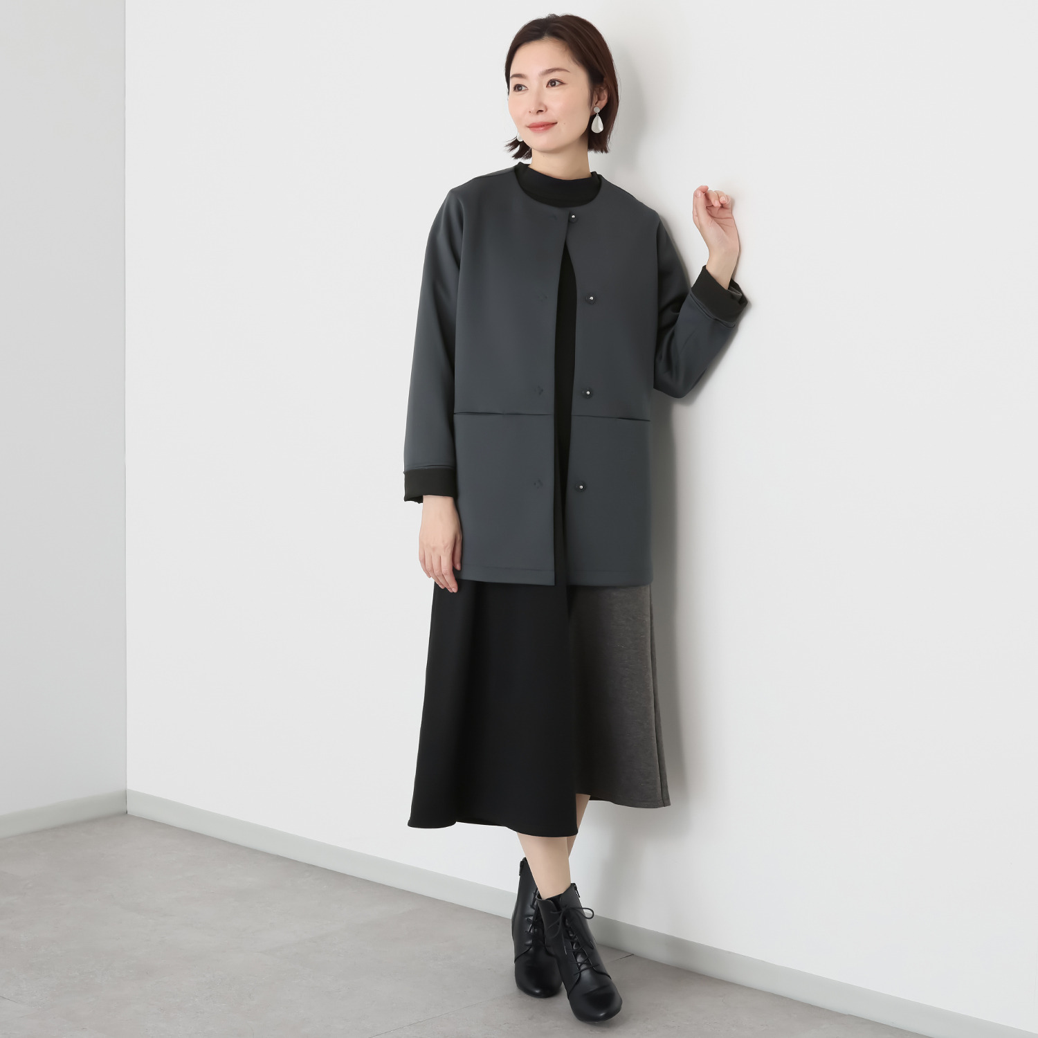 マチュート 配色で魅せる 軽やか仕立て ダンボールニットコート