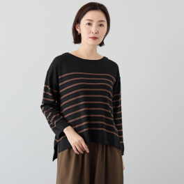 マチュート 着やせも叶う 上品カジュアルな ラメボーダー ニットプルオーバー