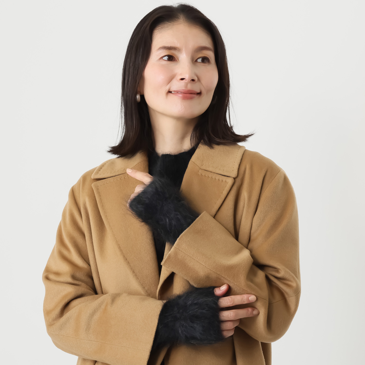 カシミコ 日本製 カシミヤ１００％ ファー加工手袋