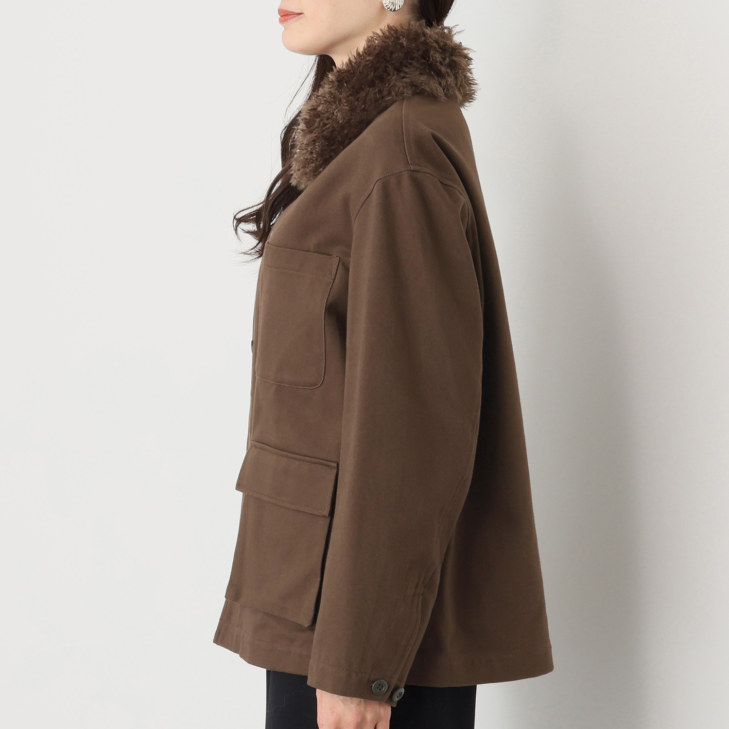 シャビージェンティール フェイクファー付 カジュアル カバーオールジャケット