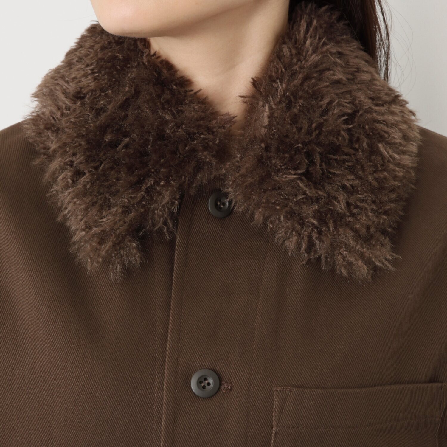 シャビージェンティール フェイクファー付 カジュアル カバーオールジャケット