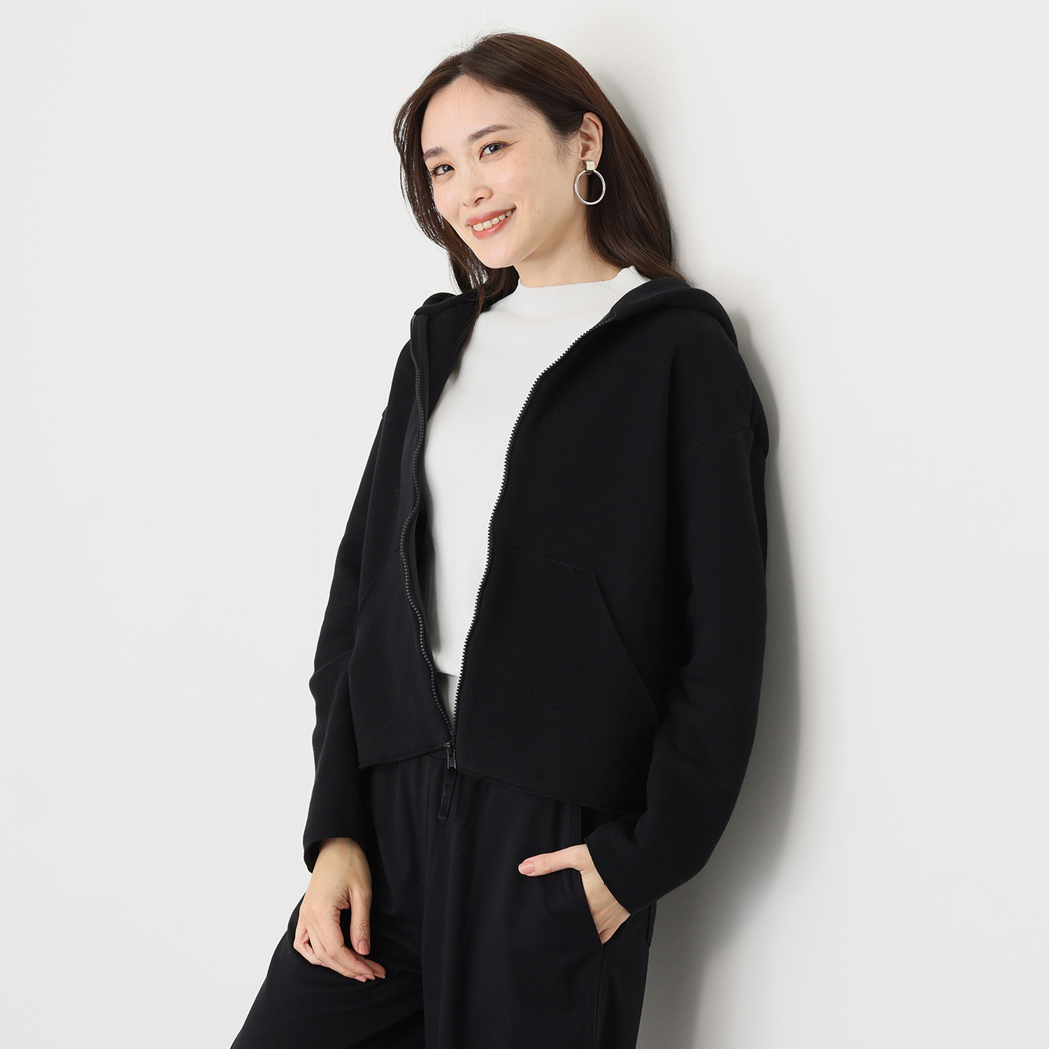 シャビージェンティール 両面起毛裏毛 カンガルーポケット付 フロントジップアップ パーカー