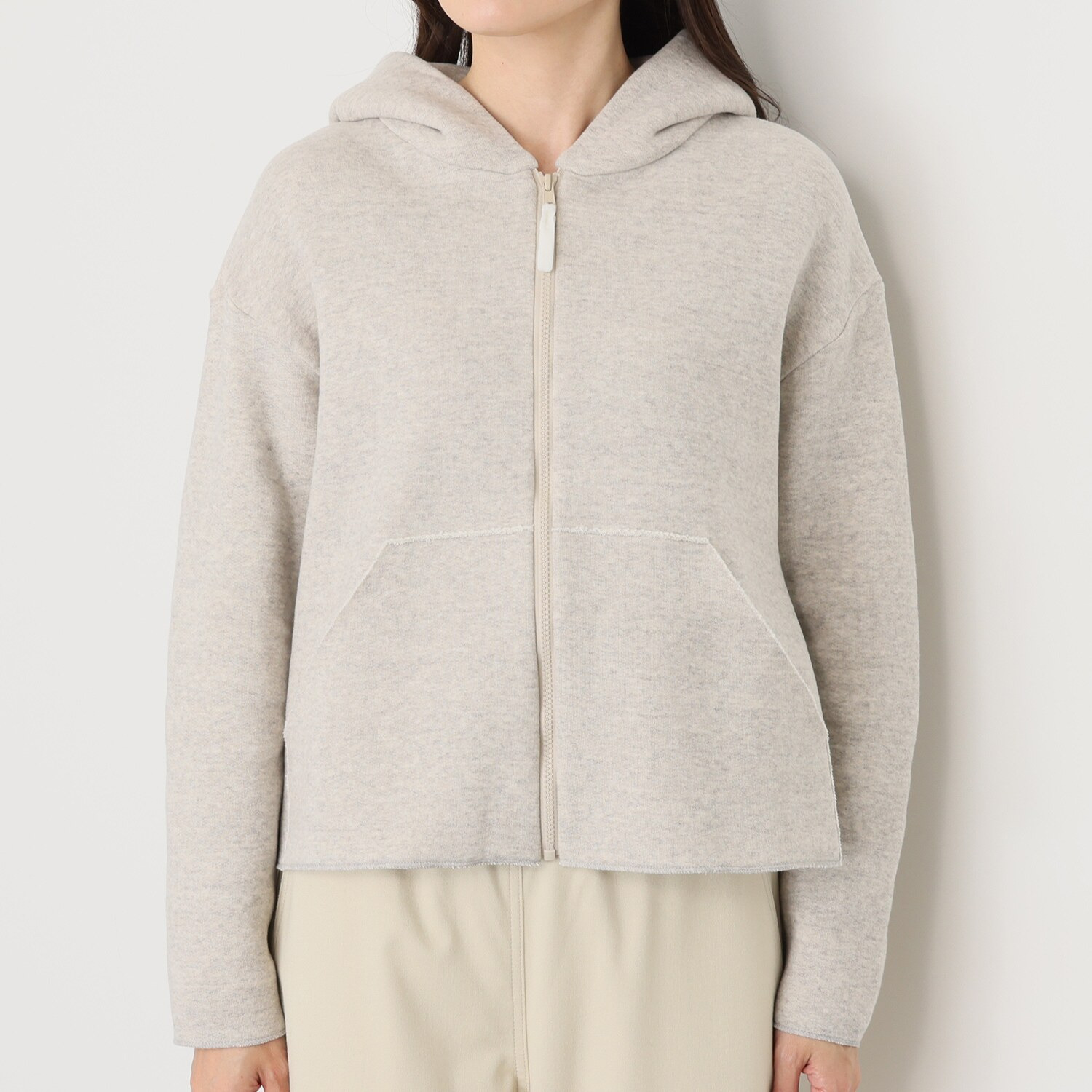 シャビージェンティール 両面起毛裏毛 カンガルーポケット付 フロントジップアップ パーカー