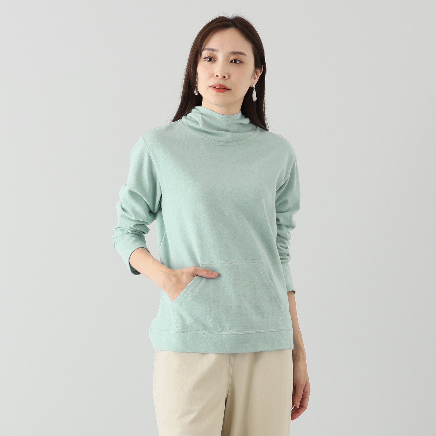 シャビージェンティール ガーゼ調裏毛 カンガルーポケット付 ひもなし フーディープルオーバー