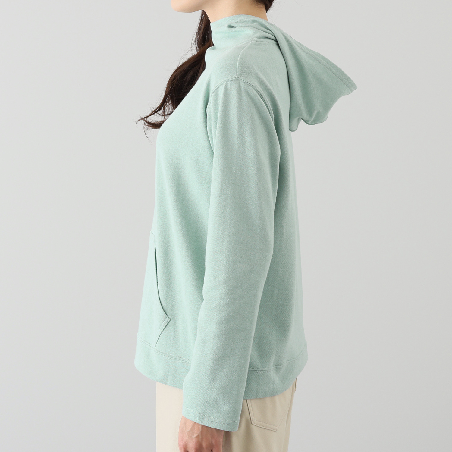 シャビージェンティール ガーゼ調裏毛 カンガルーポケット付 ひもなし フーディープルオーバー