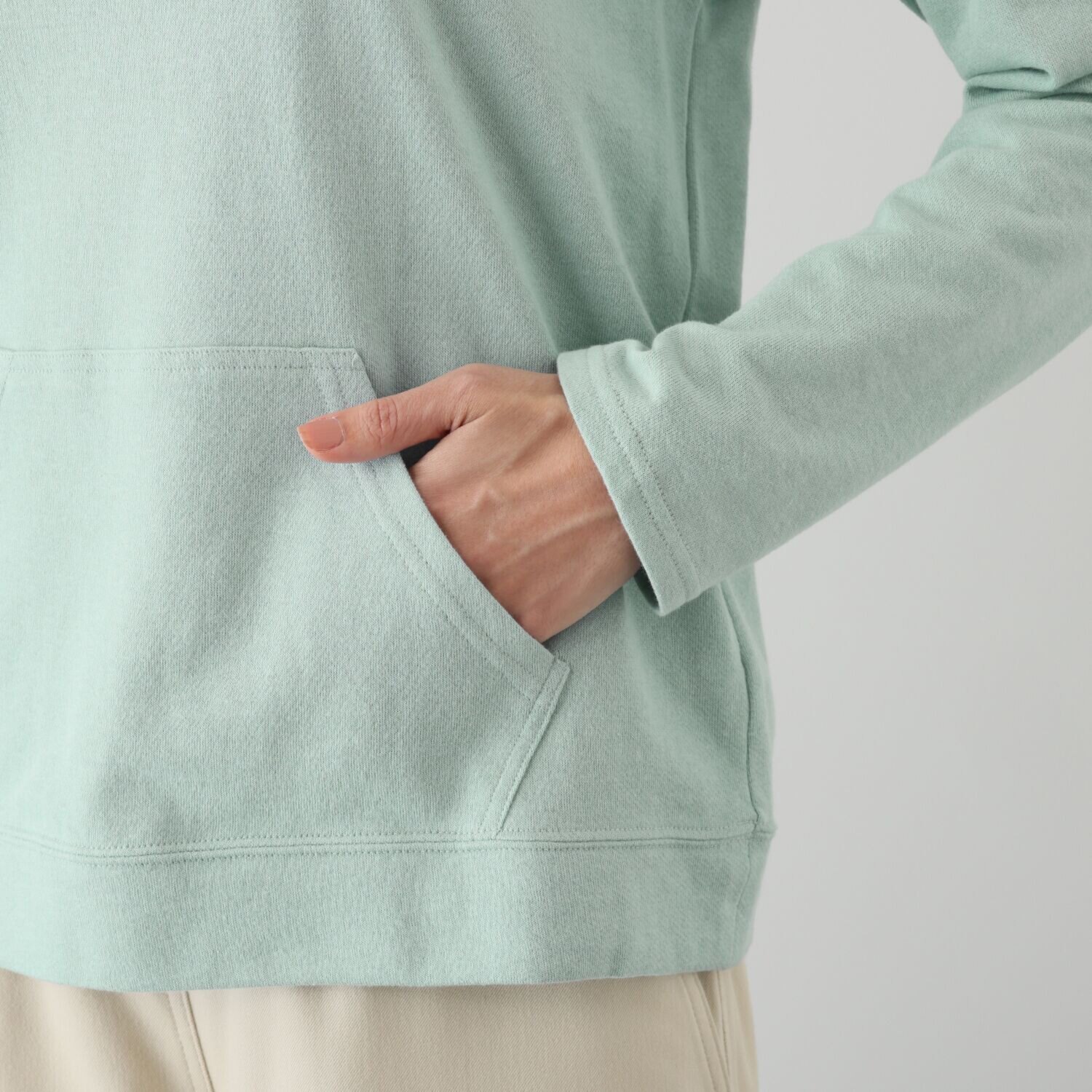 シャビージェンティール ガーゼ調裏毛 カンガルーポケット付 ひもなし フーディープルオーバー