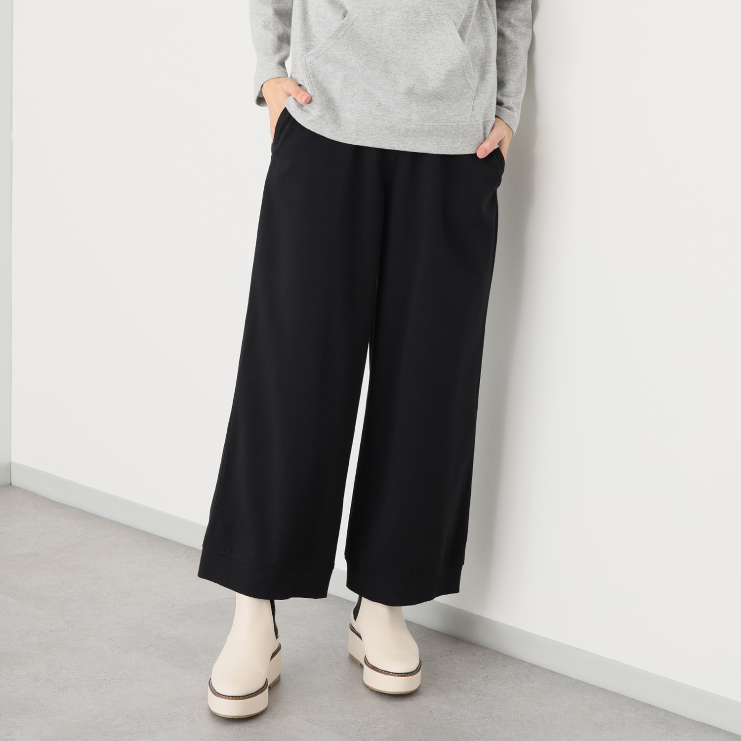 シャビージェンティール リブアクセント プルオン セミワイドパンツ