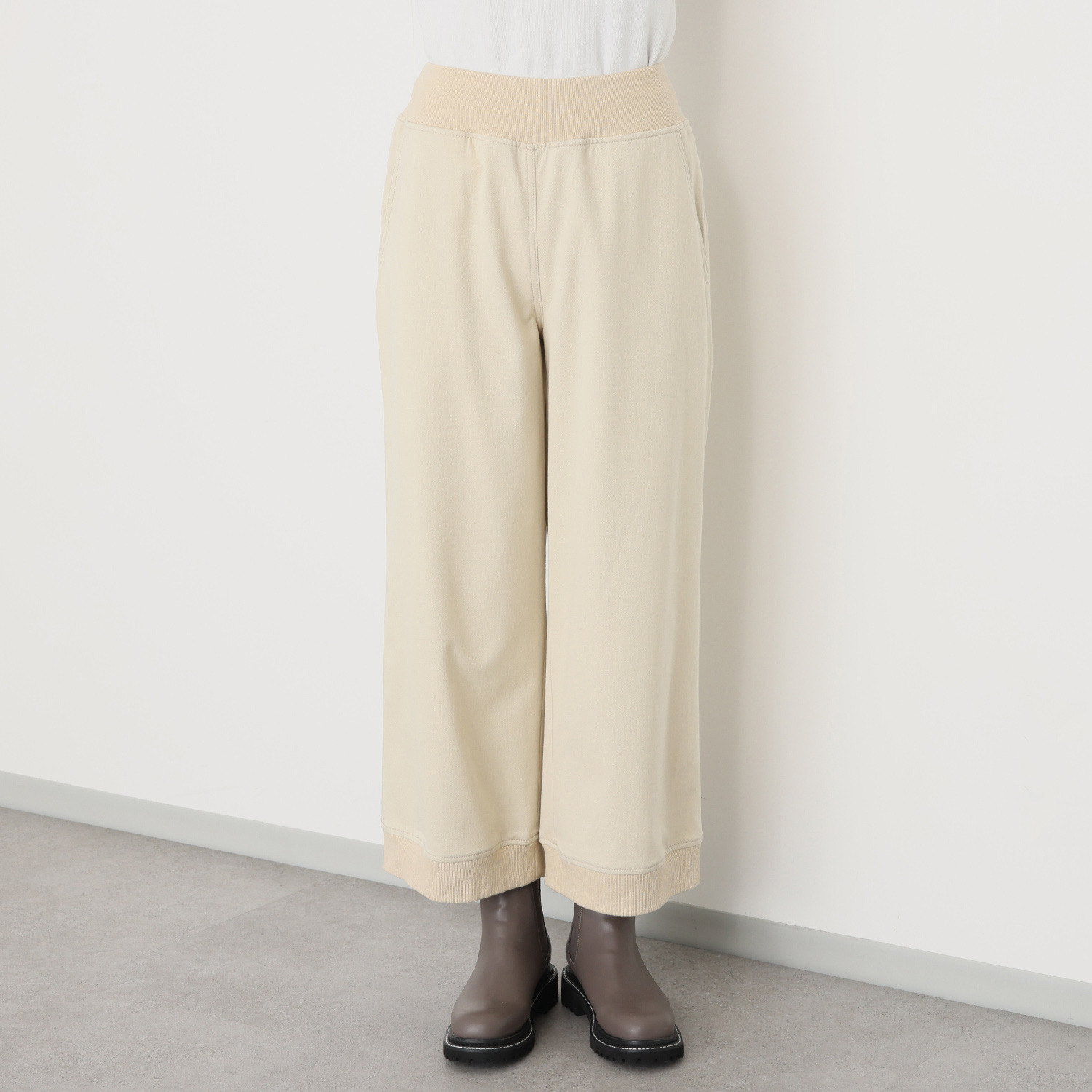 シャビージェンティール リブアクセント プルオン セミワイドパンツ