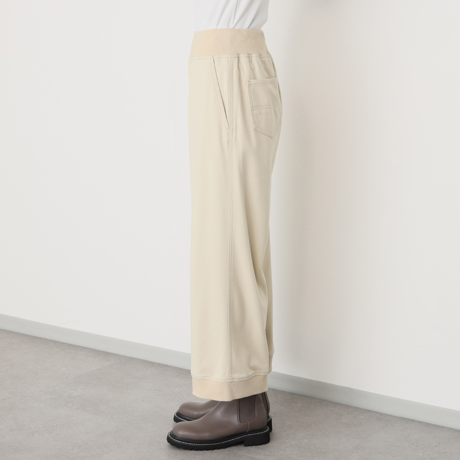シャビージェンティール リブアクセント プルオン セミワイドパンツ