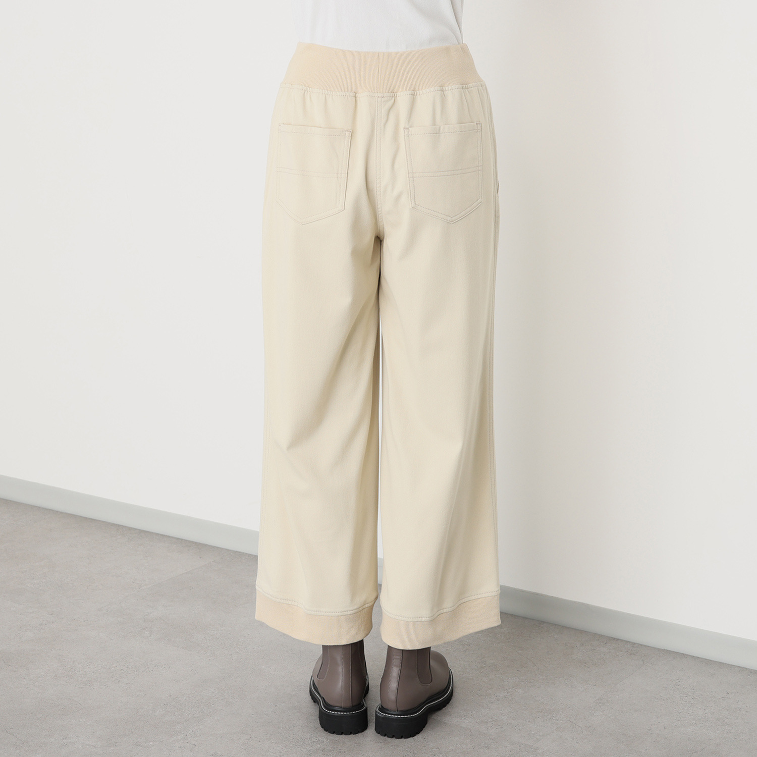 シャビージェンティール リブアクセント プルオン セミワイドパンツ