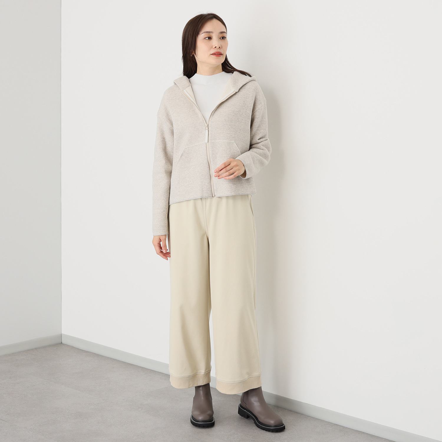 シャビージェンティール リブアクセント プルオン セミワイドパンツ