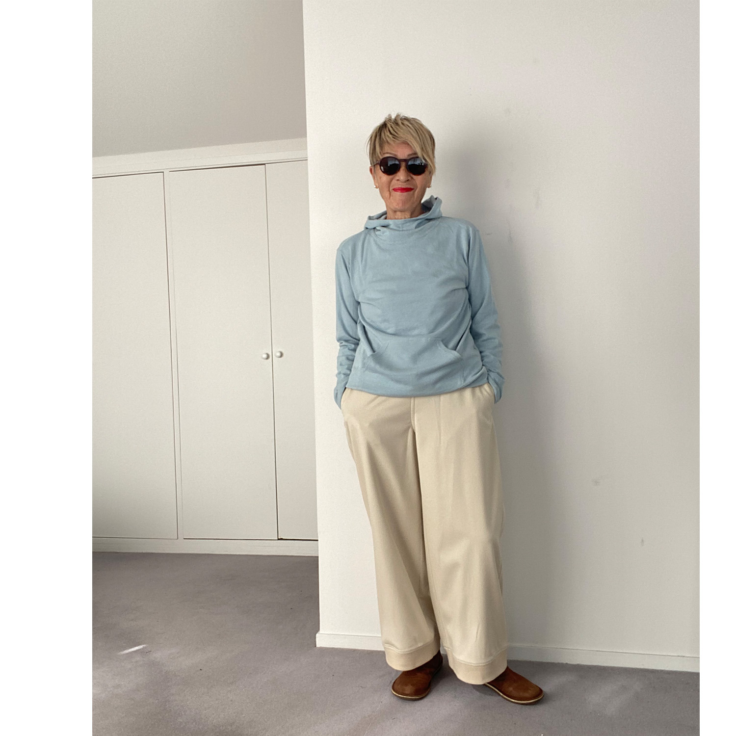 シャビージェンティール リブアクセント プルオン セミワイドパンツ