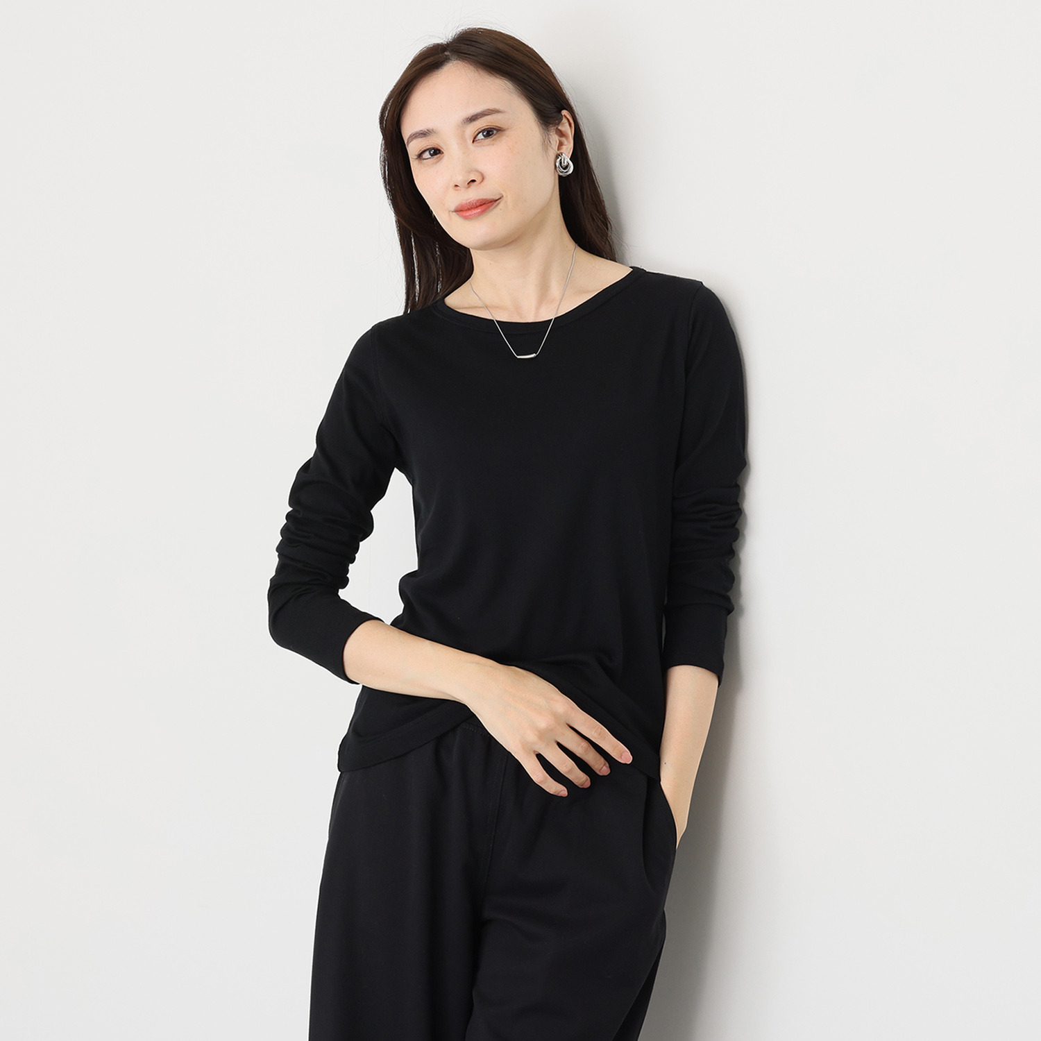 シャビージェンティール コットンカシミヤ ラウンドネック ベーシックプルオーバー