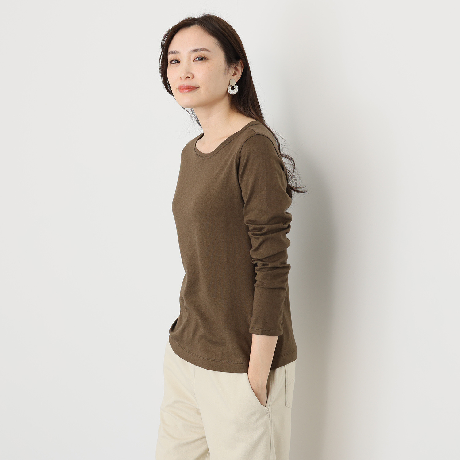 シャビージェンティール コットンカシミヤ ラウンドネック ベーシックプルオーバー