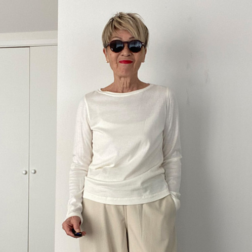 シャビージェンティール コットンカシミヤ ラウンドネック ベーシックプルオーバー