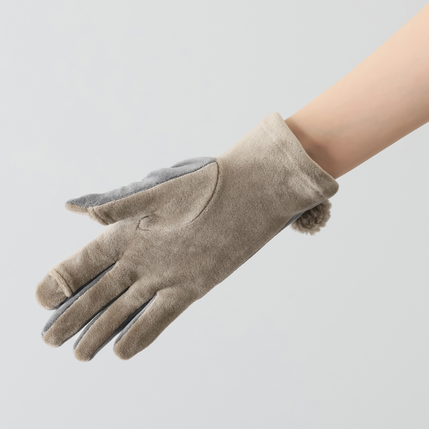 グローブデポ ストレッチベロア生地 指出る手袋とベレー帽＆ ショートマフラー ３点セット