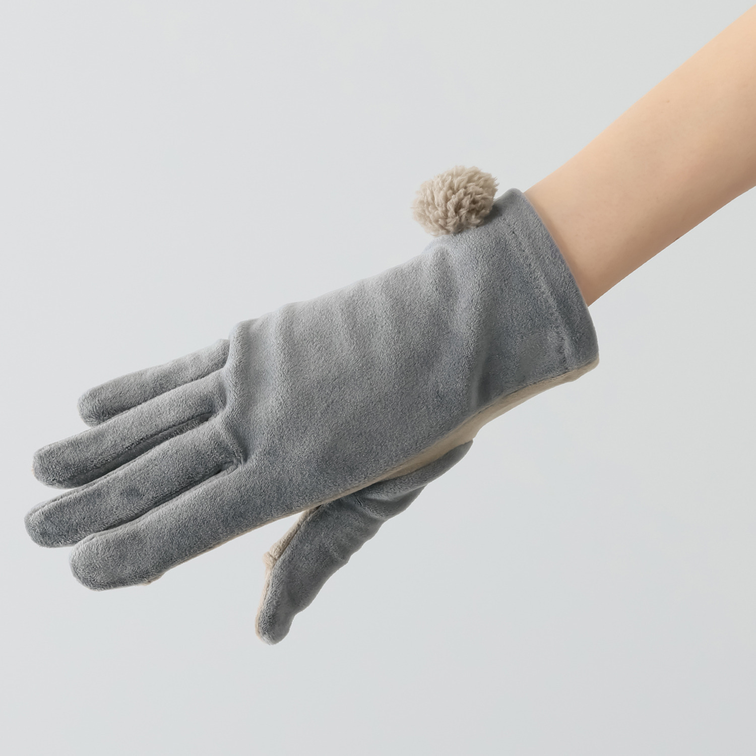 グローブデポ ストレッチベロア生地 指出る手袋とベレー帽＆ ショートマフラー ３点セット