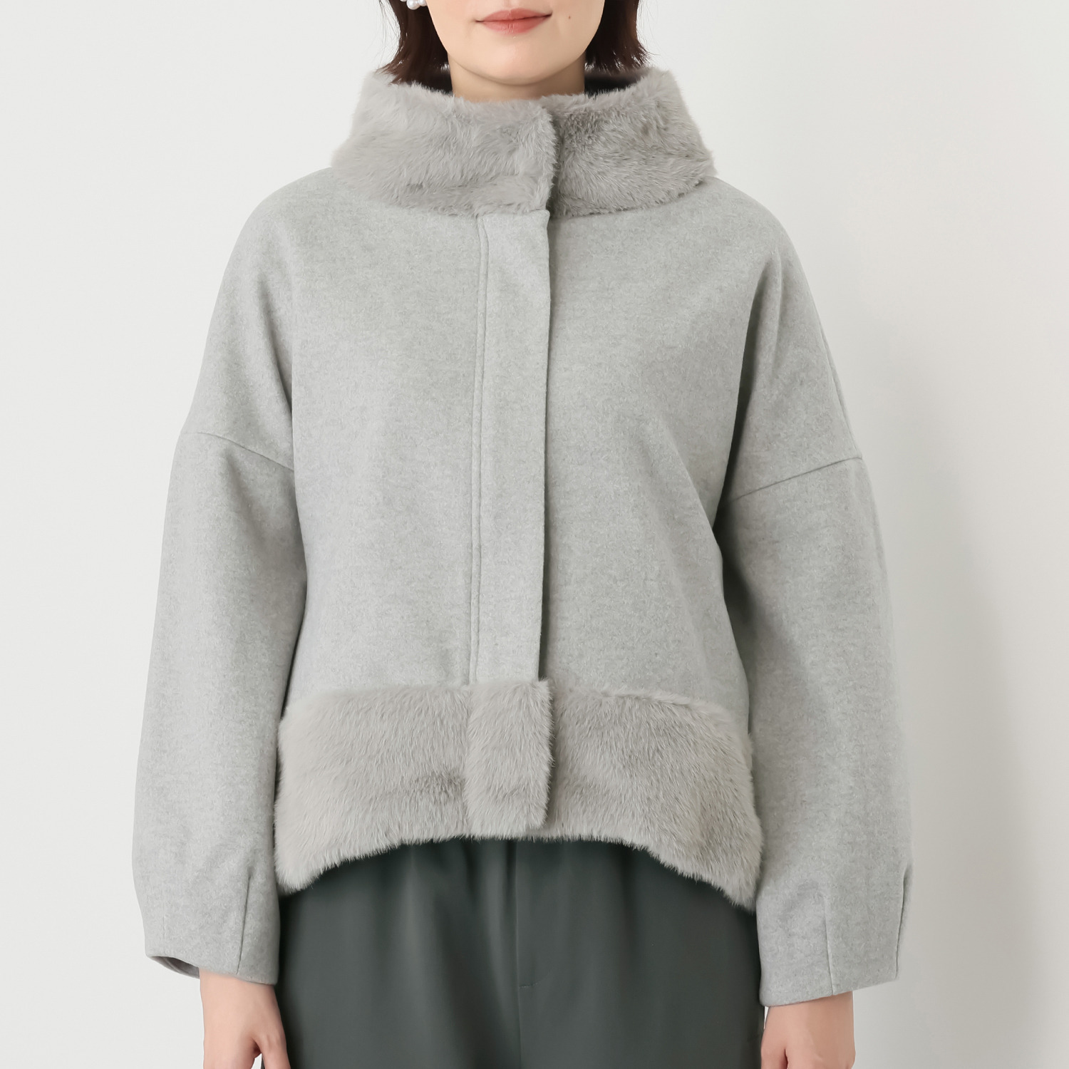 ラヴィーコンフォート ミンク調エコファー＆ ウールライクフラノＭＩＸ エレガントでガーリーな ジャケット