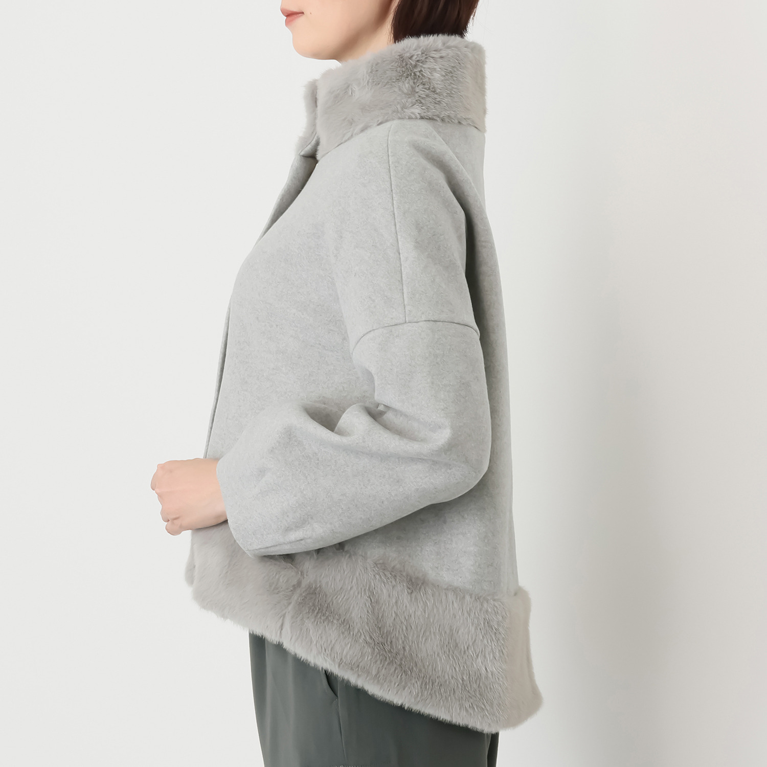 ラヴィーコンフォート ミンク調エコファー＆ ウールライクフラノＭＩＸ エレガントでガーリーな ジャケット