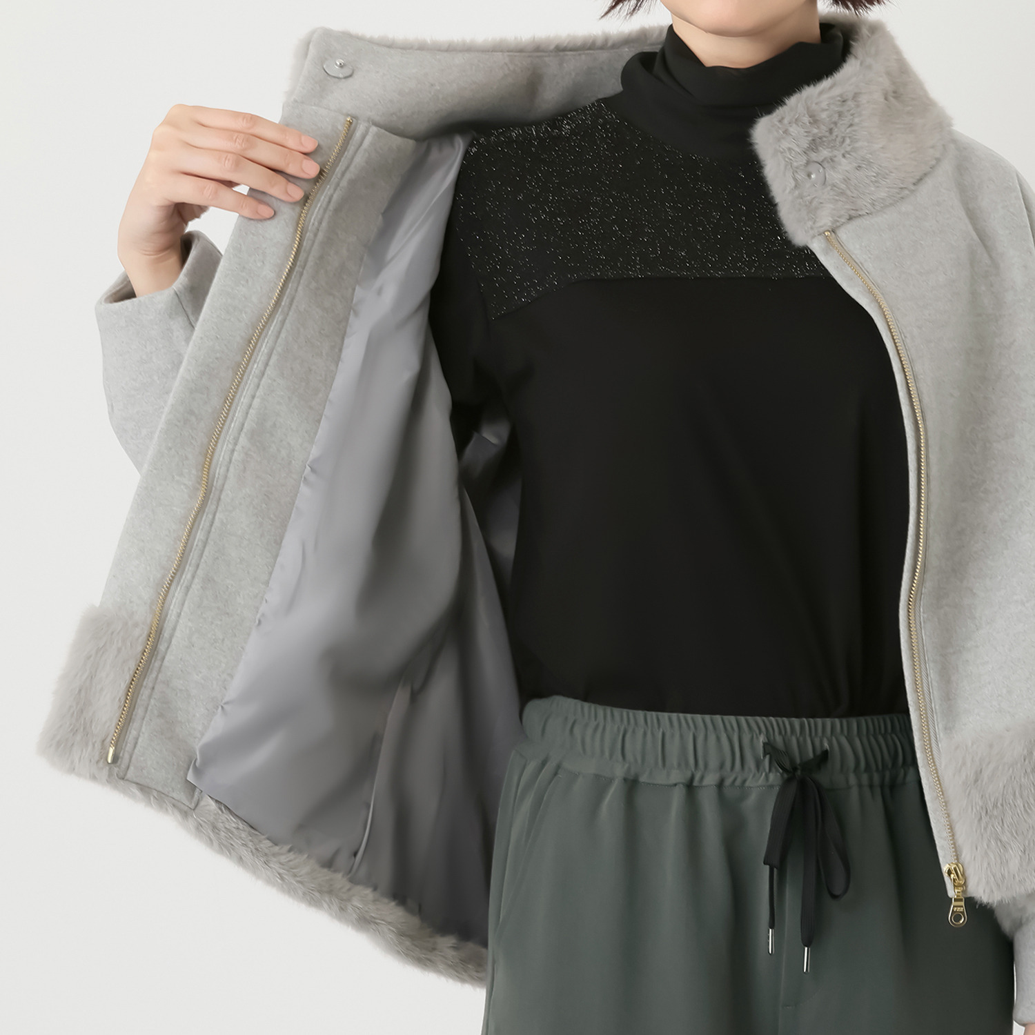 ラヴィーコンフォート ミンク調エコファー＆ ウールライクフラノＭＩＸ エレガントでガーリーな ジャケット