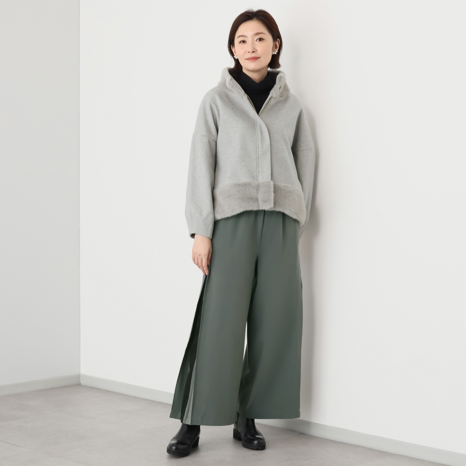 ラヴィーコンフォート ミンク調エコファー＆ ウールライクフラノＭＩＸ エレガントでガーリーな ジャケット