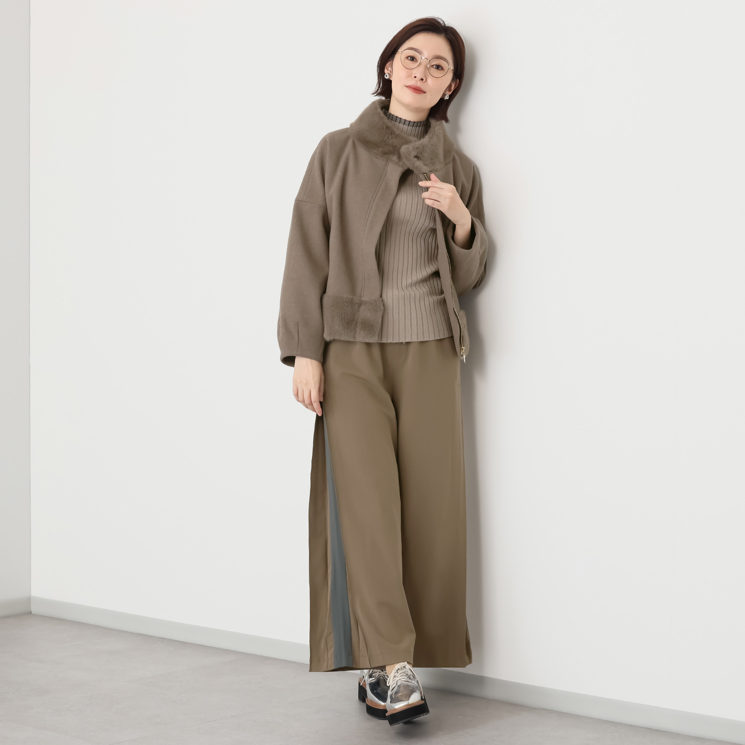 ラヴィーコンフォート ミンク調エコファー＆ ウールライクフラノＭＩＸ エレガントでガーリーな ジャケット