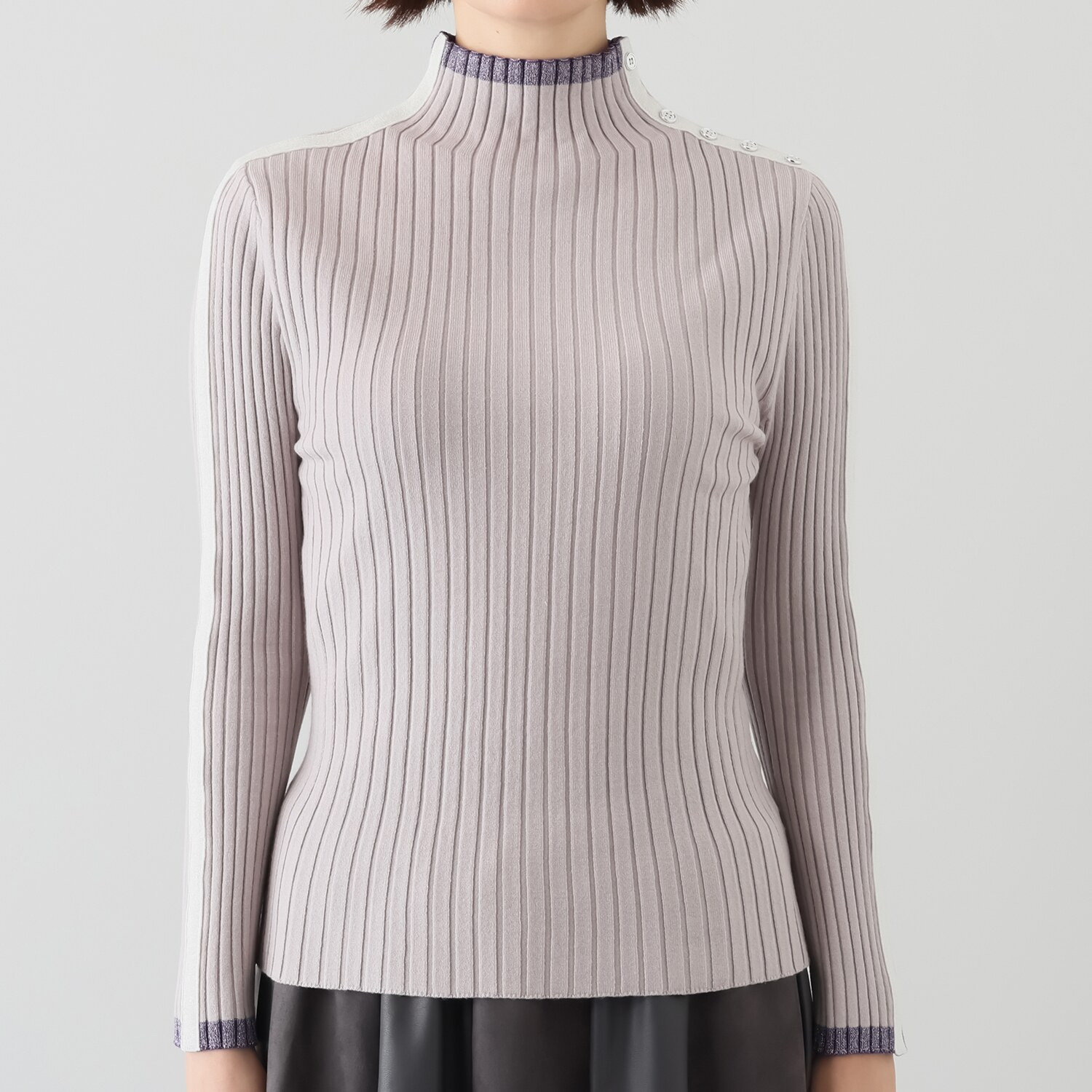 ラヴィーコンフォート 吸湿発熱 ラメ＆配色ポイント 冬の定番 リブニット ハイネックプルオーバー