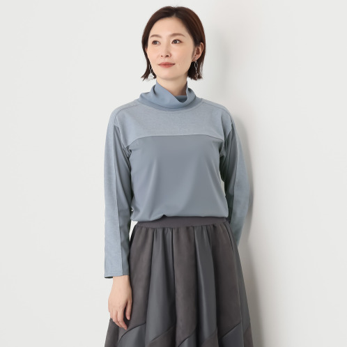 ラヴィーコンフォート ラメ切替 バイカラーアクセント チュールメッシュ タートルプルオーバー ラヴィーコンフォート ラメ切替 バイカラーアクセント チュールメッシュ タートルプルオーバー